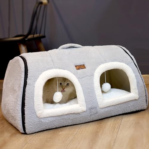 Katzenbett für Indoor-Katzen, faltbare Katzenhöhle, rutschfeste und wasserabweisende Unterseite, Katzenhäuser für Indoor-Katzen oder kleine Hunde, Kätzchenzelt, Kaninchenbett, Katzenbetten und Möbel von OMIVIER