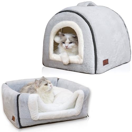 Katzenbett für Hauskatzen, faltbare Katzenhöhle, rutschfeste und wasserabweisende Unterseite, Katzenhäuser für Indoor-Katzen oder kleine Hunde, Kätzchen-Zelt, Kaninchenbett, Katzenbetten und Möbel von OMIVIER