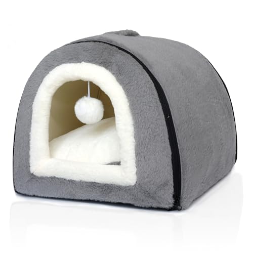 OMIVIER Katzenbett für Hauskatzen, faltbare Katzenhöhle, rutschfeste und wasserabweisende Unterseite, Katzenhäuser für Indoor-Katzen oder kleine Hunde, Kätzchen-Zelt, Kaninchenbett (Dunkelgrau, Größe von OMIVIER