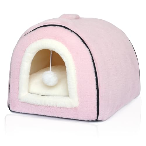 OMIVIER Katzenbett für Hauskatzen, faltbare Katzenhöhle, rutschfeste und wasserabweisende Unterseite, Katzenhäuser für Indoor-Katzen oder kleine Hunde, Kätzchen-Zelt, Kaninchenbett (Rosa, Größe M: 40 von OMIVIER