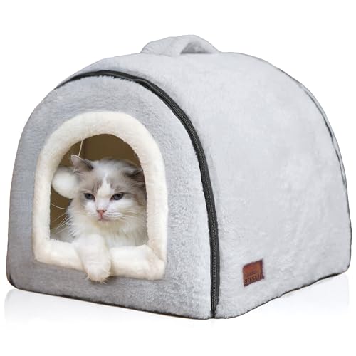 OMIVIER Katzenbett für Indoor-Katzen, faltbare Katzenhöhle, rutschfeste und wasserabweisende Unterseite, Katzenhäuser für Indoor-Katzen oder kleine Hunde, Kätzchen-Zelt, Kaninchenbett, Katzenbetten von OMIVIER