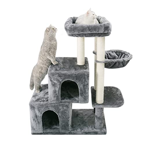 Kratzbaum Cat Tree House-Eigentumswohnung Klettern Sie Kratzer nach mehrstufiger Multi-Level-Turm (Farbe : Grey, Size : One Size) von ONDIAN