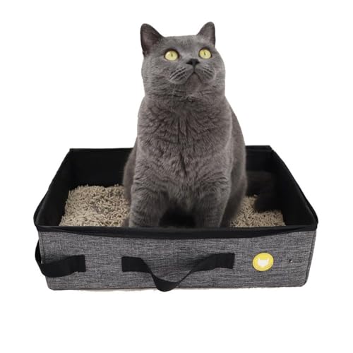 Tragbare Katzentoilette Tragbare Katzentoilette mit Deckel, Faltbare Katzentoilette, passend for mittelgroße Katzen für Homecamping (Farbe : Gray, Size : 50x40x13cm) von ONDIAN