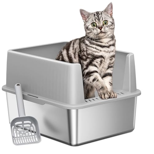 ONE PIX Katzentoilette aus Edelstahl, Katzentoilette für Kätzchen, Metalltoilette mit Deckel für kleine mittelgroße Katzen, L17,3 x B13,3 x H11,8, einfache Reinigung, antihaftbeschichtet, ordorless, von ONE PIX