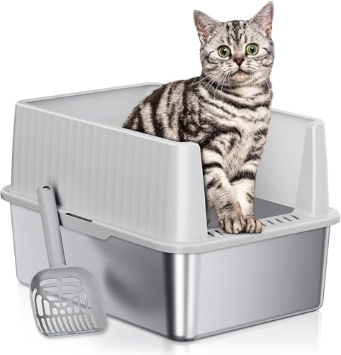 ONE PIX Katzentoilette aus Edelstahl, Katzentoilette für Kätzchen, Metalltoilette mit Deckel für kleine mittelgroße Katzen, L17,3 x B13,3 x H11,8, einfache Reinigung, antihaftbeschichtet, ordorless, von ONE PIX