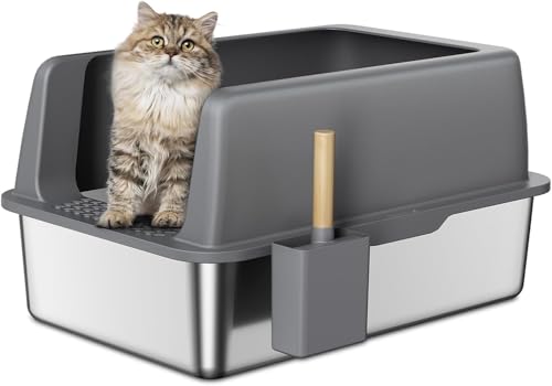 ONE PIX Katzentoilette aus Edelstahl, groß, 61 cm L x 40 cm B x 30 cm H, XL Metall-Katzentoilette für große Katzen mit hochseitigem Gehäuse, antihaftbeschichtet, einfache Reinigung, auslaufsicher von ONE PIX