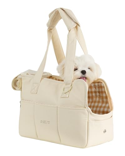 ONECUTE Hundetrage für kleine Hunde Kaninchen Katze mit großen Taschen, Baumwolltasche, Hundetrage Soft Sided, zusammenklappbar Travel Puppy Carrier (Beige, 43 * 19 * 31 cm) von ONECUTE