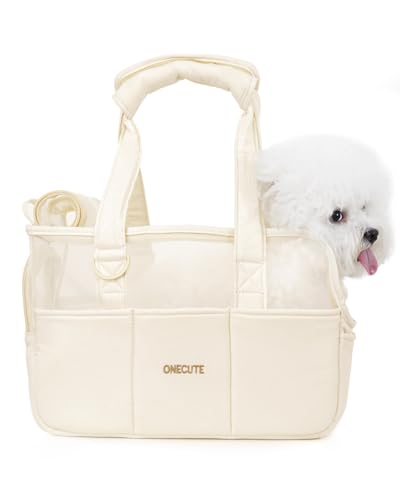 Tiertransportbehälter für kleine Hunde, Kaninchen, Katzen mit großen Taschen, Baumwolltasche, weicher Hundetransportbehälter, zusammenklappbarer Reisehundeführer (Beige durchlässig,34x16x25 cm) von ONECUTE