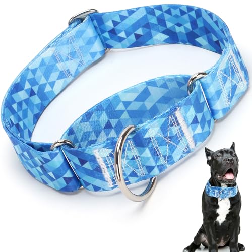 Blaues Martingale-Halsband für Hunde, 3,8 cm breit, langlebig, kein Ziehen, Haustierhalsband für mittelgroße und große Rassen (Blau, XL) von ONEFOJOJO