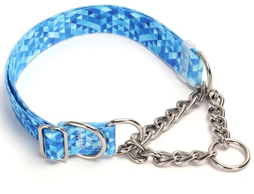 Blue Martingale Hundehalsband mit Edelstahl-Kettenhalsbändern (L) von ONEFOJOJO