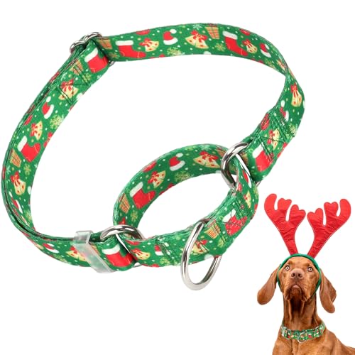 Grünes Martingale-Hundehalsband mit Weihnachtsmotiv (S) von ONEFOJOJO