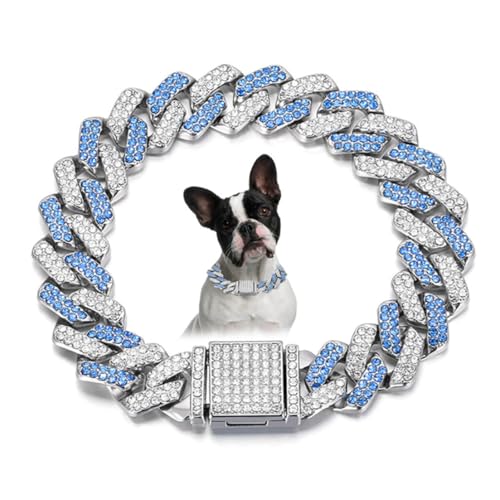 Hundehalsband, kubanische Glieder-Halskette, Diamant-Metall, 15 mm breit, glitzernd, für kleine, mittelgroße und große Haustiere, Hunde, Katzen (45.7 cm) von ONEFOJOJO