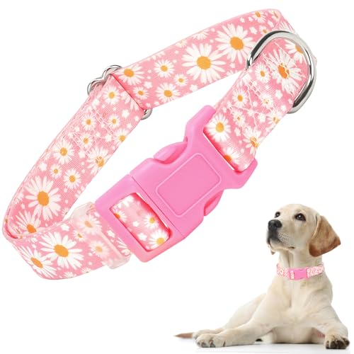 Hundehalsband für Mädchen, mit Gänseblümchen-Muster, niedliches rosa Hundehalsband für Welpen, verstellbar, weich, langlebig, Haustierhalsbänder für XS, kleine, mittelgroße und große Hunde (S) von ONEFOJOJO