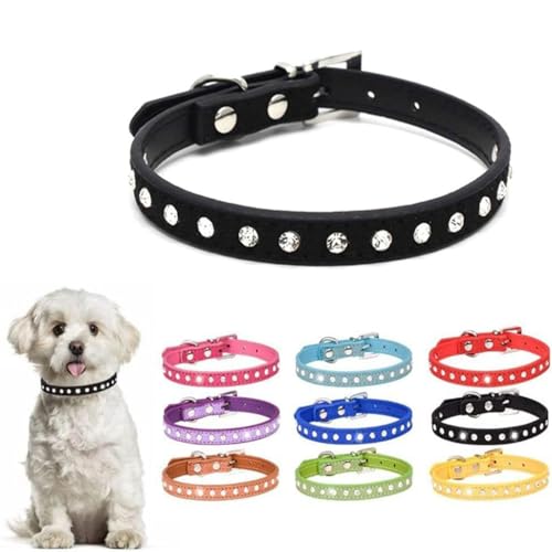 Hundehalsband für kleine Hunde, mit Strasssteinen, lustige Katze, Kätzchen, verstellbar, für XS, Welpen, mittelgroß, Jungen, Mädchen, Damen, Schwarz, Größe S von ONEFOJOJO