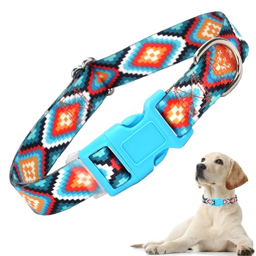 Hundehalsband für kleine Hunde mit blauem, afrikanischem Stammes-, mexikanischem Boho-Muster, verstellbare Haustierhalsbänder für Mädchen, Jungen, Welpen, Hunde, XS, S, M, L (Tribal-XS) von ONEFOJOJO