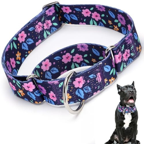 Martingale Hundehalsbänder für große Hunde, 3,8 cm breit und dick, mit Stierblumen-Design, perfektes Halsband für Hunde mit größerem Kopf und Hals (XL) von ONEFOJOJO