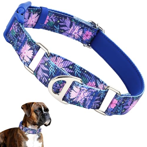 Martingale Halsband für Hunde, reflektierend, verstellbar, weiches Nylon, mit Boho-Blumenmustern für kleine, mittelgroße und große Hunde (M) von ONEFOJOJO