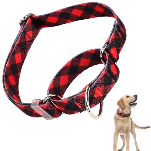 Martingale-Halsband für Hunde, mit speziellem rotem Büffelkaro-Design für große, mittelgroße und kleine Hunde, verstellbar, hochwertig, rutschfest, für Mädchen, Jungen, Hunde und Welpen, Größe L von ONEFOJOJO