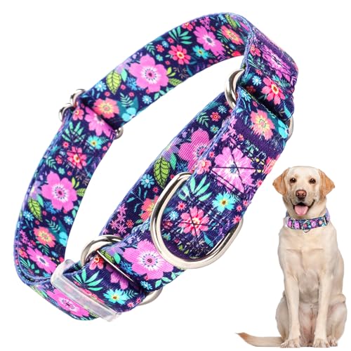 Martingale Halsband für Hunde, verstellbar, weiches Nylon, mit speziellem Design, Blumenmuster, für kleine, mittelgroße und große Hunde (S) von ONEFOJOJO