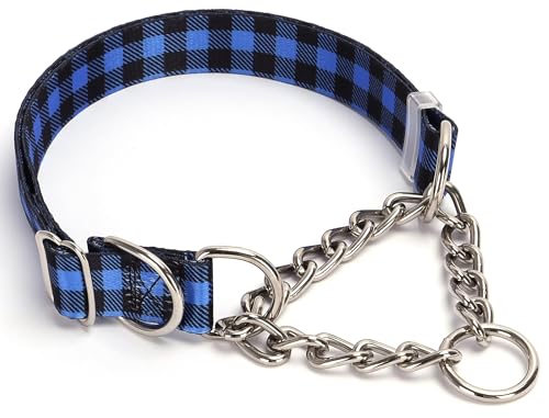 Martingale-Hundehalsband mit Edelstahl-Kettenhalsbändern, Größe M, Blau von ONEFOJOJO