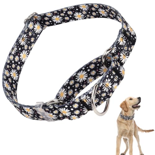 Martingale Hundehalsband mit Schnellverschluss, für kleine, mittelgroße und große Hunde (schwarze Blumen, Größe M) von ONEFOJOJO