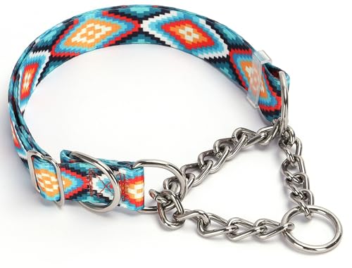 Martingale-Hundehalsband mit geometrischem Muster und Edelstahl-Kettenhalsbändern (M) von ONEFOJOJO