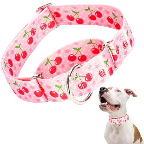 Martingalhalsband für große Hunde, breit, 3,8 cm, Rosa Kirsche, verstellbares Nylon-Martingale-Halsband, kein Ziehen, ideal für Training, Spazierengehen, Jagd, (L) von ONEFOJOJO