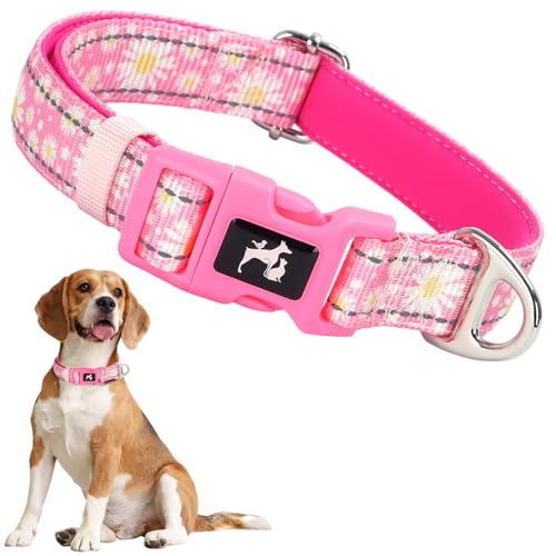 ONEFOJOJO Hundehalsband für mittelgroße Hunde, reflektierendes Hundehalsband, rosa Gänseblümchen, Hundehalsband für Hündinnen (Dänseblümchen, M von ONEFOJOJO