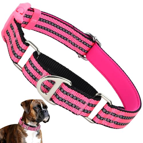 ONEFOJOJO Martingale Hundehalsband, reflektierend, Nylon, mit Schnellverschluss-Schnalle, verstellbar, Training, rutschfest, Größe M, Rosa von ONEFOJOJO