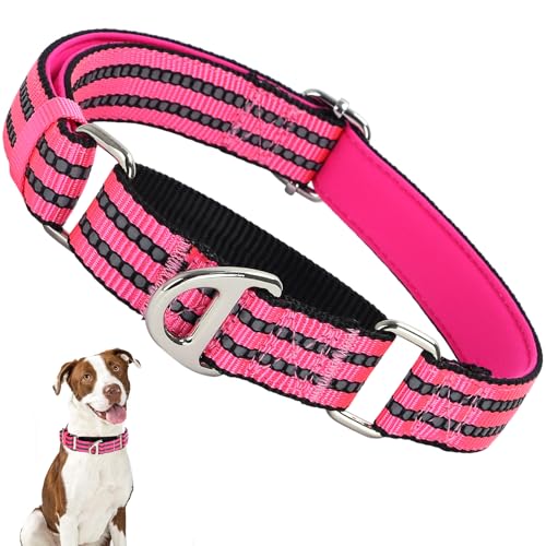 ONEFOJOJO Martingale Hundehalsband, reflektierend, Nylon, ohne Schnalle, verstellbar, Training, rutschfest, Größe L, Rosa von ONEFOJOJO