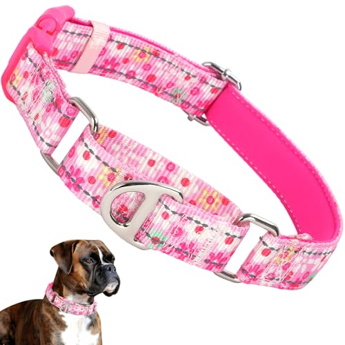 ONEFOJOJO Martingale-Hundehalsband für Hunde, reflektierendes Nylon-Hundehalsband mit Schnalle, verstellbar, für Training, Spazierengehen, Jagd, rutschfest, Größe L, Blumenmuster von ONEFOJOJO