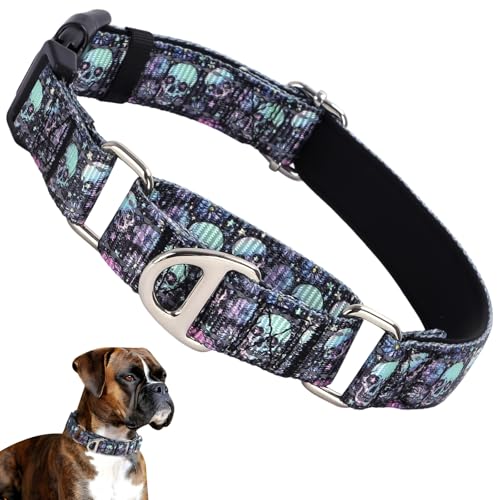 ONEFOJOJO Skull Martingale Hundehalsband für Hunde, reflektierend, strapazierfähig, verstellbar, mit Schnalle, rutschfestes Halsband für Mädchen oder Jungen, Hundetraining, Spazierengehen, Jagd von ONEFOJOJO