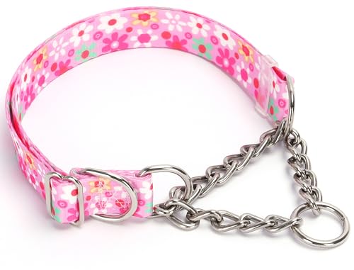 Rosa Martingale Hundehalsband mit Edelstahl-Kettenhalsbändern (L) von ONEFOJOJO