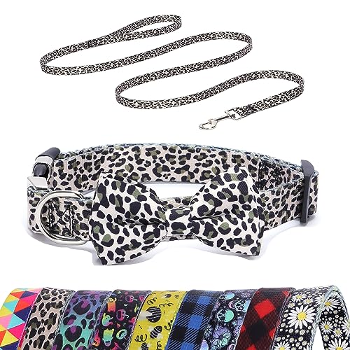 Set aus Hundehalsband und Leine, weiches Nylon, für XS, kleine, mittelgroße und große Hunde oder Katzen, Leopardenmuster für Jungen, Mädchen, Welpen, Hunde, Katzen (Leopard S) von ONEFOJOJO