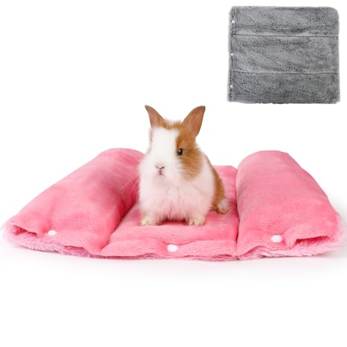 ONEJU Snuggle Bunny Bed, 43.5cm x 38cm Kaninchenbett mit Kissen, wendbare Kleintiermatte mit Zwei austauschbaren Bezügen, Kaninchenbett für Kaninchen und Meerschweinchen, rosa und grau von ONEJU