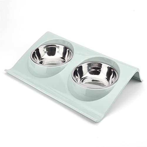 ONGHAHYIS Haustier Schüssel Edelstahl Wasserschüssel -Futterlösung Lösung Hund und Katzenversorgungen Doppelschale Haustierhund- und Katzen -Fütterungstisch (Color : Blue, Size : M) von ONGHAHYIS