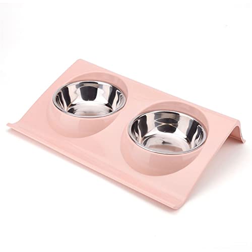 ONGHAHYIS Haustier Schüssel Edelstahl Wasserschüssel -Futterlösung Lösung Hund und Katzenversorgungen Doppelschale Haustierhund- und Katzen -Fütterungstisch (Color : Pink, Size : M) von ONGHAHYIS