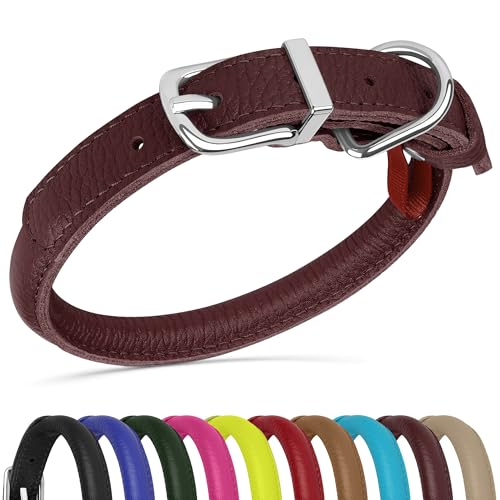 OOPSDOGGY Hundehalsband aus gerolltem Leder, weich, für kleine, mittelgroße und große Hunde, Welpen, Buderot, L, 35,6 - 45,7 cm von OOPSDOGGY