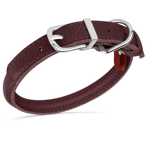 OOPSDOGGY Hundehalsband aus gerolltem Leder, weich, für kleine, mittelgroße und große Hunde, Welpen, Burgunderrot, Größe XL, 43,2 - 53,3 cm von OOPSDOGGY