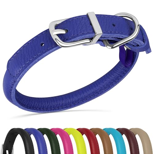 OOPSDOGGY Hundehalsband aus gerolltem Leder, weich, für kleine, mittelgroße und große Hunde, Welpen, Marineblau, Größe L, 35,6 - 45,7 cm von OOPSDOGGY