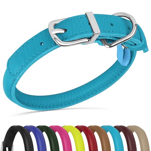 OOPSDOGGY Hundehalsband aus gerolltem Leder, weich, für kleine, mittelgroße und große Hunde, Welpen (Blau, Größe XL, 43,2 - 53,3 cm) von OOPSDOGGY