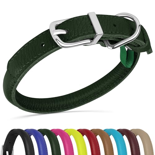 OOPSDOGGY Hundehalsband aus gerolltem Leder, weich, für kleine, mittelgroße und große Hunde, Welpen (Grün, L, 35,6 - 45,7 cm) von OOPSDOGGY