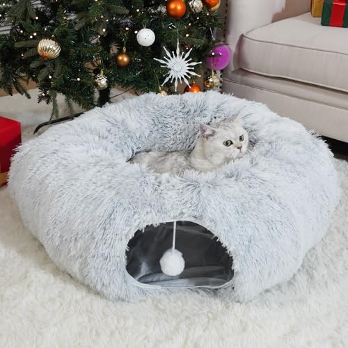 Katzentunnelbett unter dem Weihnachtsbaum, Katzentunnel für Indoor-Katzen, zusammenklappbarer Katzen-Donut-Tunnel, Höhle für mittelgroße und große Katzen, runder Katzentunnel, mehrere von OOZAZEMM