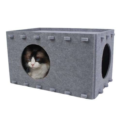 OOZAZEMM Katzenbett für Hauskatzen, Katzenhaus für große und mehrere Haustierkatzen, faltbare Katzenhöhle, Katzenversteck bis zu 10 kg, 55,9 x 36,1 x 30,5 cm, Grau von OOZAZEMM