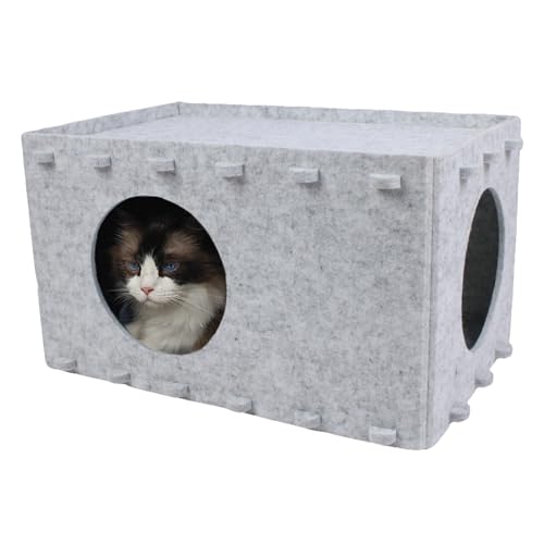 OOZAZEMM Katzenbett für Hauskatzen, Katzenhaus für große und mehrere Haustierkatzen, faltbare Katzenhöhle, Katzenversteck bis zu 10 kg, 55,9 x 36,1 x 30,5 cm, Hellgrau von OOZAZEMM