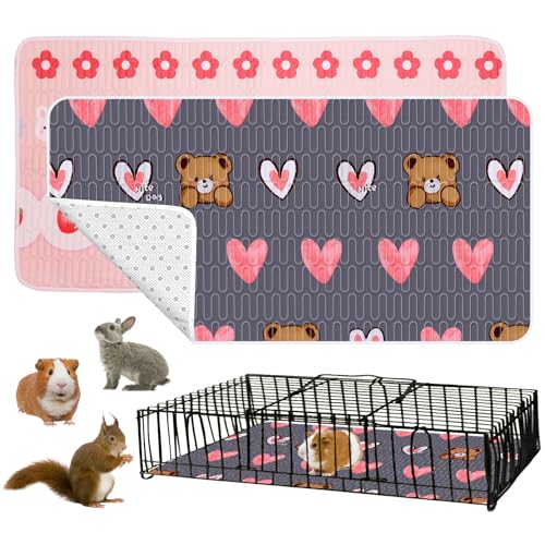 OPEYATOYS 2pc Waschbare Kleintierunterlage für Meerschweinchen, Kaninchen und Hamster - Wiederverwendbare, wasserdichte Urinunterlage für Käfige von Nagetieren und kleinen Tieren 61 x 120 cm von OPEYATOYS