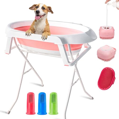 OPEYATOYS Tragbare Hundebadewanne, Hundewaschstation, faltbar, Haustier-Badewanne, Fellpflege-Waschstation mit Abflussrohr, Welpendusche, Waschwanne für kleine und mittelgroße Haustiere, drinnen und von OPEYATOYS