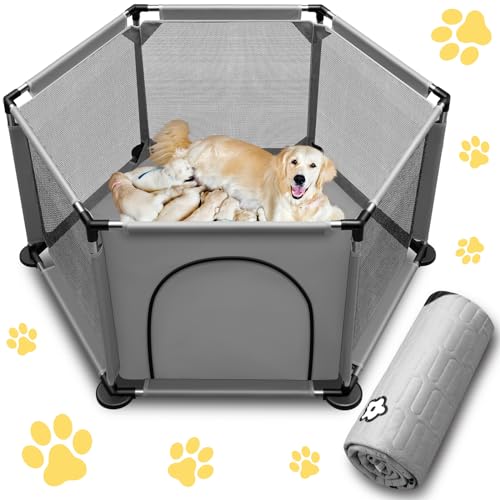 Welpenbox für Hunde, extra hoch, mit Welpen-Auflage, unverzichtbar für Hunde, Welpen, große und kleine Rassen, sechseckig, 65 cm von OPEYATOYS