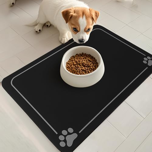 OPLERT Napfmatte, Hunde- und Katzenfressnapfmatte, rutschfeste Matte, saugfähig, schnell trocknend und leicht zu reinigen (Schwarz,40x60cm) von OPLERT