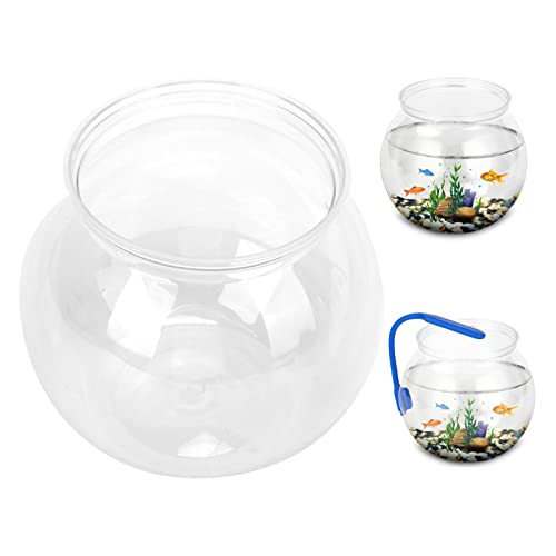 OPPWONG Fischschale, Rund, Kristallklarer Kunststoff, Kleine Fischschale, Betta-Aquarium, Kunststoff-Fischschale, Schlagfestes Gallonen-Aquarium, für Schreibtisch, Bücherregal (L) von OPPWONG